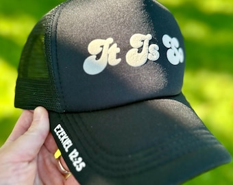 Christian Hat | Black “It Is So” Trucker Hat – Bible Verse Hat | Christian Faith Mesh Cap, Adjustable Snapback