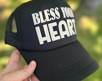 Funny Christian Hat | Bless Your Heart Trucker Hat – Black Southern Style Mesh Cap, Fun Country Girl Hat
