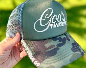 God’s Favorite Camo Trucker Hat – Christian Faith Mesh Cap, Adjustable Snapback