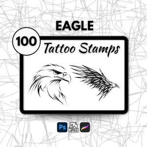 100 Eagle Tattoo Stamps, Procreate Eagle Tattoo Brushes, Eagle Line Art Tattoo Set, Photoshop Tattoo Brushes