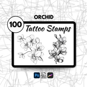 100 Orchid Tattoo Stamps, Procreate Orchid Tattoo Brushes, Orchid Line Art Tattoo Designs, Photoshop Tattoo Brushes