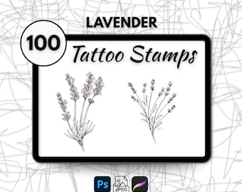 100 Lavender Tattoo Stamps, Procreate Lavender Tattoo Brushes, Lavender Line Art Tattoo Designs, Photoshop Tattoo Brushes