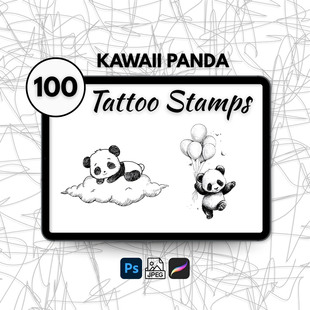 100 Kawaii Panda Tattoo Stamps, Procreate Cute Panda Tattoo Brushes ...