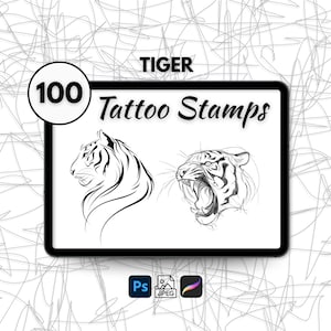 100 Tiger Tattoo Stamps, Procreate Tiger Tattoo Brushes, Tiger Line Art Tattoo Set, Photoshop Tattoo Brushes