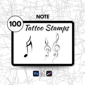 100 Note Tattoo Stamps, Procreate Music Note Tattoo Brushes, Note Line Art Tattoo Designs, Photoshop Tattoo Brushes