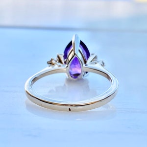 Amethyst Diamond Gold Ring, 14k Gold Ring, Size 5 1/2, Engagement, Pear Cut, February Birthstone Ring image 9