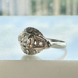 Art Deco Style Engagement Ring, 14k White Gold Diamond Ring, Solid Gold Vintage Ring image 2