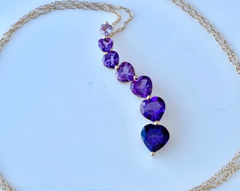 14k Gold Heart Necklace, Amethyst Heart Pendant, February Birthstone Necklace