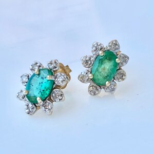 Diamond Emerald Studs, One Carat, 14k Gold Stud Halo Earrings image 9