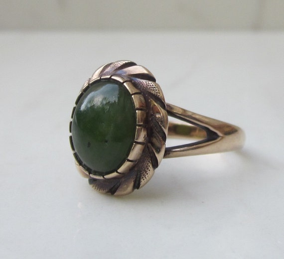 Vintage 14k Solid Yellow Gold and Nephrite Jade R… - image 2