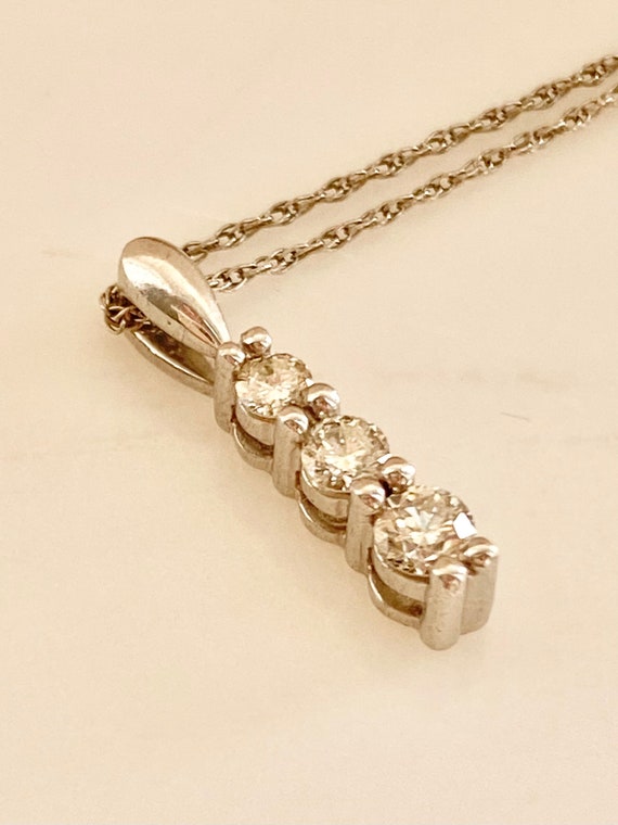 Natural Diamond Pendant, Three Stone Necklace, 14… - image 6
