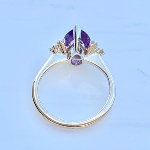 Amethyst Diamond Gold Ring, 14k Gold Ring, Size 5 1/2, Engagement, Pear Cut, February Birthstone Ring image 10