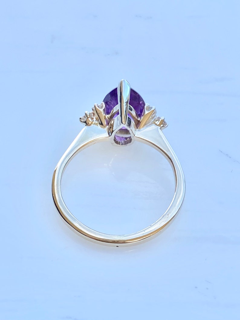 Amethyst Diamond Gold Ring, 14k Gold Ring, Size 5 1/2, Engagement, Pear Cut, February Birthstone Ring image 10