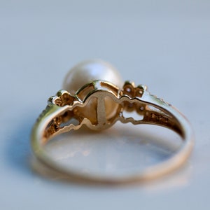 Estate Pearl and Diamond Accent Ring Set in 14K Solid Yellow Gold, Size 7 / Pearl Ring / Pearl Engagement Ring / image 4