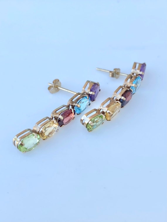 Multi Gemstone Gold Earrings, 10k Amethyst, Garne… - image 5