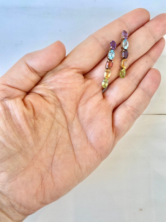 Multi Gemstone Gold Earrings, 10k Amethyst, Garne… - image 9
