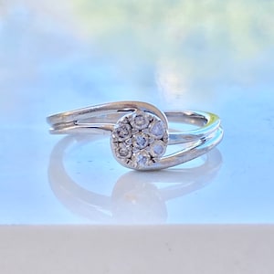 Vintage Diamond Engagement Ring, 10k Gold, Cluster, Size 7, White Gold, Bypass, Wedding, Bridal, Classic Style, Gift for Her, Round Diamonds