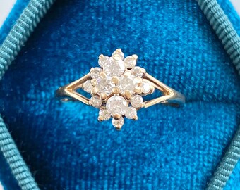 Half Carat Diamond Cluster Ring in 14k Gold, Engagement, Size 5 1/2