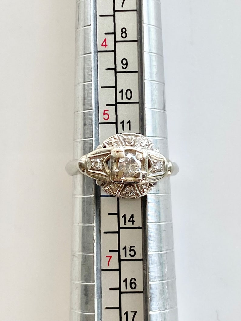 Art Deco Style Engagement Ring, 14k White Gold Diamond Ring, Solid Gold Vintage Ring image 8