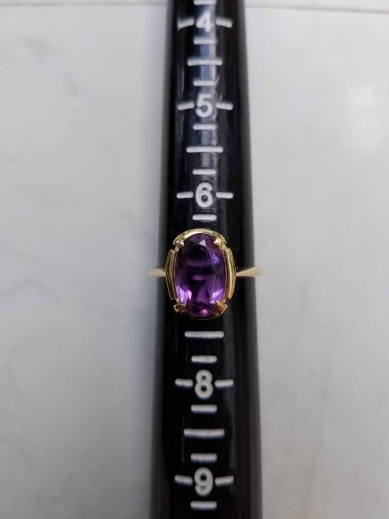 Three 3 February Birthstone Gift for Her Engagement Purple Gemstone Amethyst 14K Yellow Gold Ring Size 7 Carats Natural Solitaire
