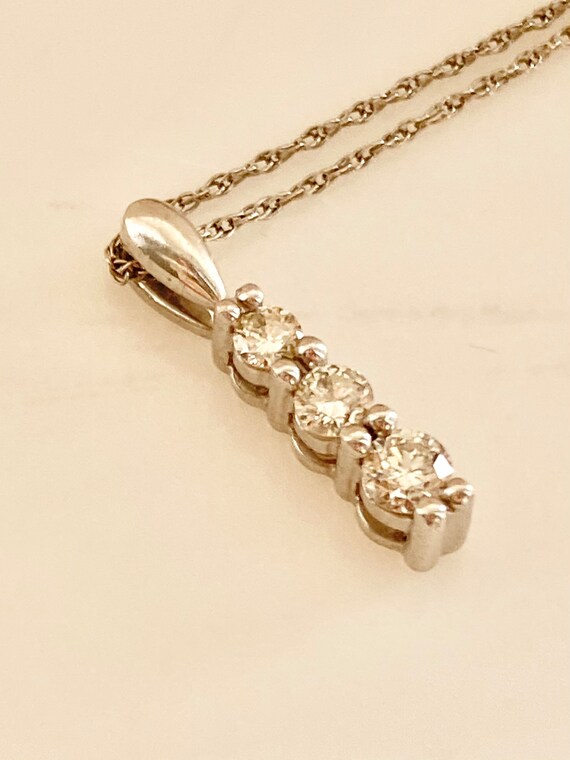 Natural Diamond Pendant, Three Stone Necklace, 14… - image 5