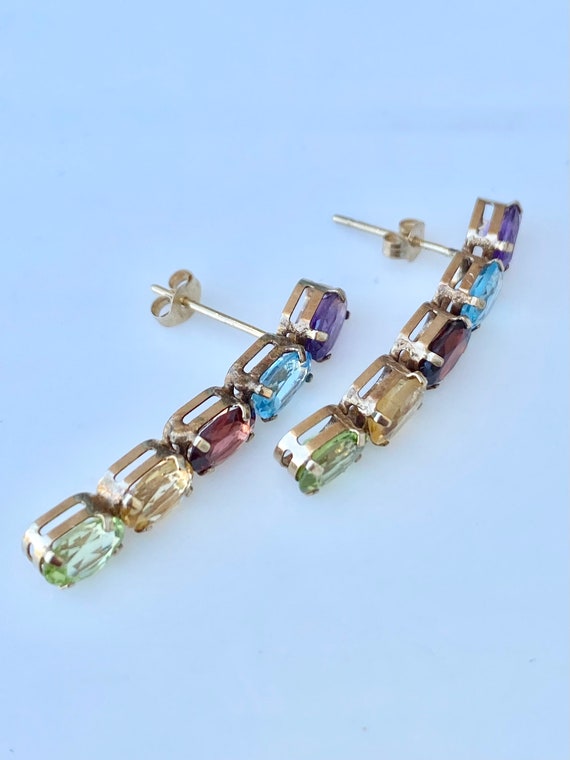 Multi Gemstone Gold Earrings, 10k Amethyst, Garne… - image 2