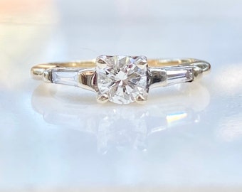 Natural Diamond Engagement Ring, Half Carat Diamond Ring, 14K Solid Gold