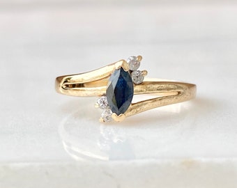 Vintage Sapphire and Diamond Ring, September Birthstone Ring, Solid 10k Gold Ring, Gemstone Engagement Ring