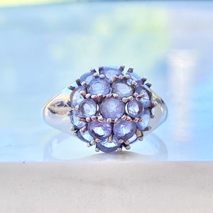 Vintage Tanzanite Cluster Ring, 10k White Gold, Size 6, Round, One Carat, Purple Gemstone, Gift for Her, Dome Ring, Fine Jewelry, Bridal