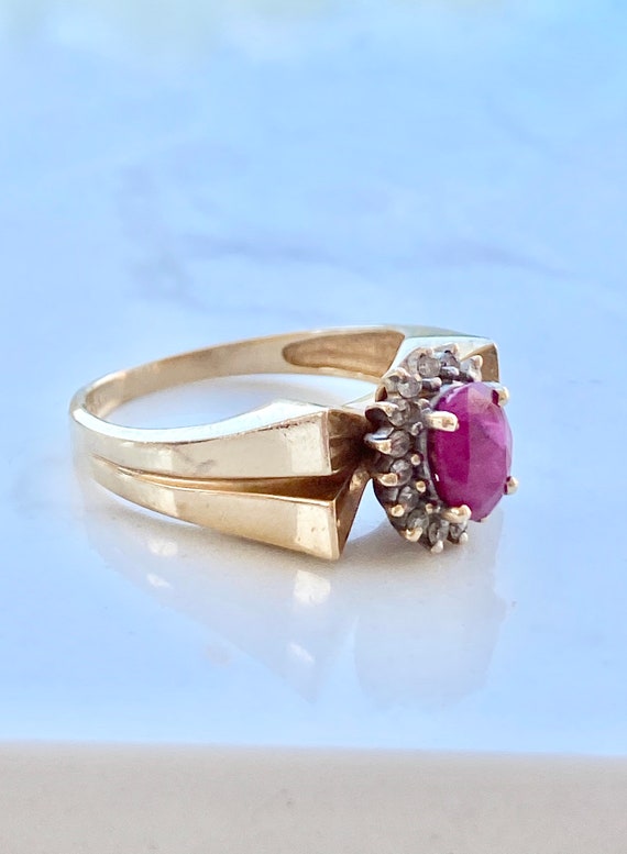 Vintage Ruby Diamond Engagement Ring in 14k Gold,… - image 2
