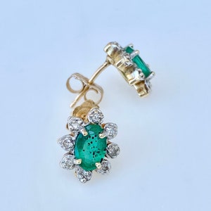 Diamond Emerald Studs, One Carat, 14k Gold Stud Halo Earrings image 7