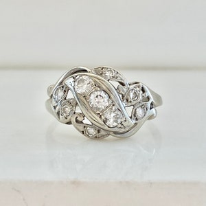 Antique Gold Diamond Engagement Ring, Old European Cut Diamond Ring, Art Deco Leaf Ring