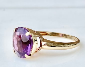 Three Carat Amethyst 10k Gold Ring, Amethyst Engagement Ring, February Birthstone Ring Vintage