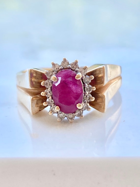 Vintage Ruby Diamond Engagement Ring in 14k Gold,… - image 1