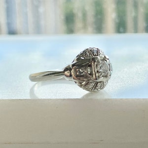 Art Deco Style Engagement Ring, 14k White Gold Diamond Ring, Solid Gold Vintage Ring image 3