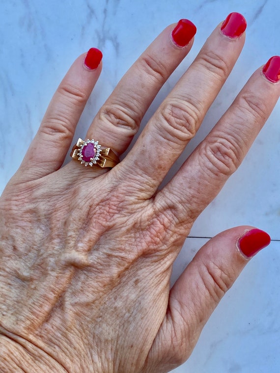 Vintage Ruby Diamond Engagement Ring in 14k Gold,… - image 6