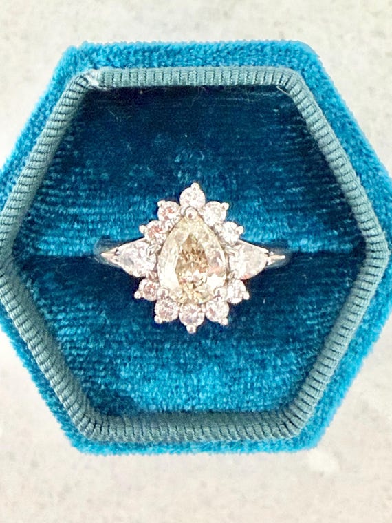 Vintage Pear Cut Natural Diamond Engagement Ring with Multiple Accent Diamonds Set in Solid Platinum Size 6 with a 1.70 Total Carat Weight