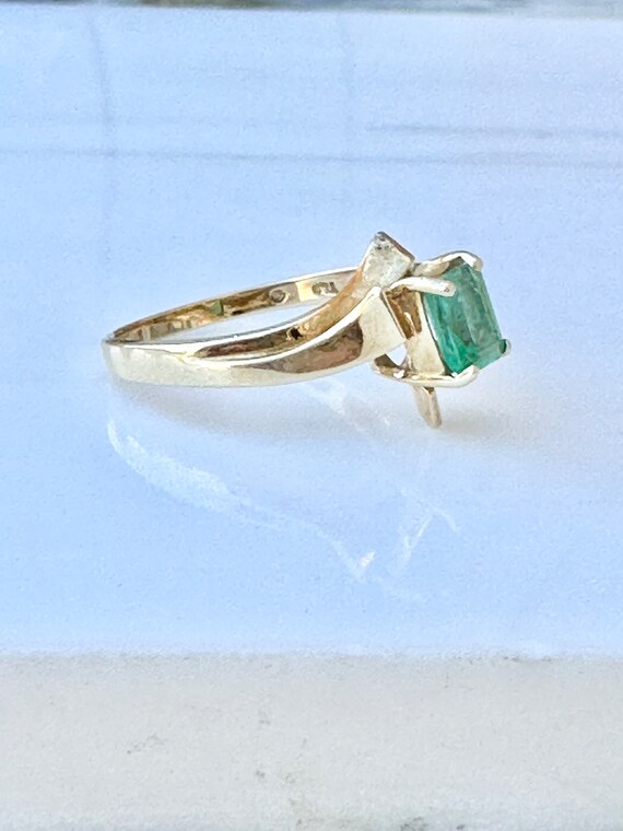 Vintage Green Emerald Bypass Engagement Ring, Sol… - image 3