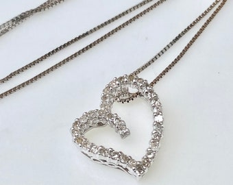 14k Gold Diamond Heart Necklace, 10k Gold Diamond Pendant