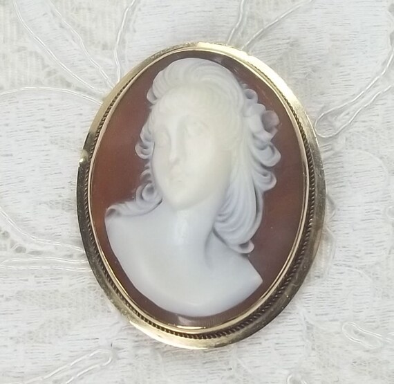 Vintage High Relief Female Natural Shell Cameo in… - image 8
