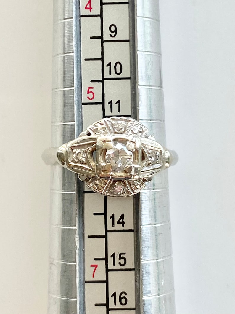 Art Deco Style Engagement Ring, 14k White Gold Diamond Ring, Solid Gold Vintage Ring image 5