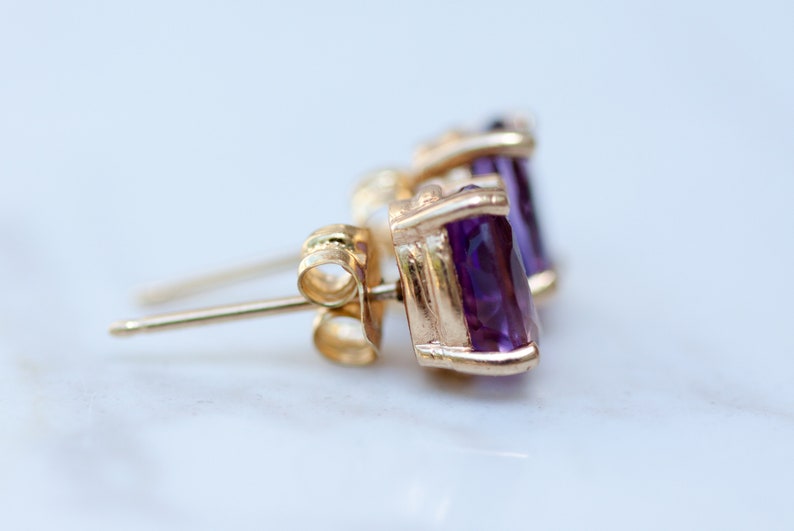 Estate 14kt Yellow Gold Purple Amethyst Oval Pierced Stud Earrings Stud Earrings February Birthstone