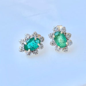 Diamond Emerald Studs, One Carat, 14k Gold Stud Halo Earrings image 8