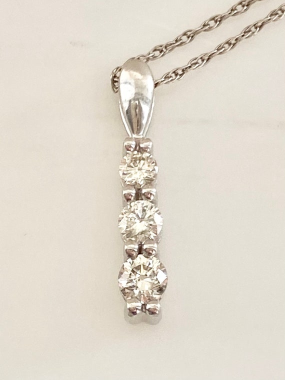 Natural Diamond Pendant, Three Stone Necklace, 14… - image 9