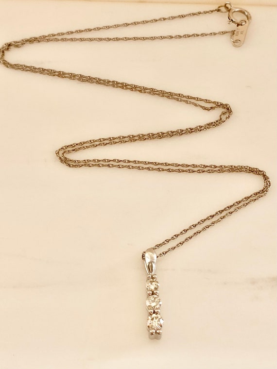 Natural Diamond Pendant, Three Stone Necklace, 14… - image 10