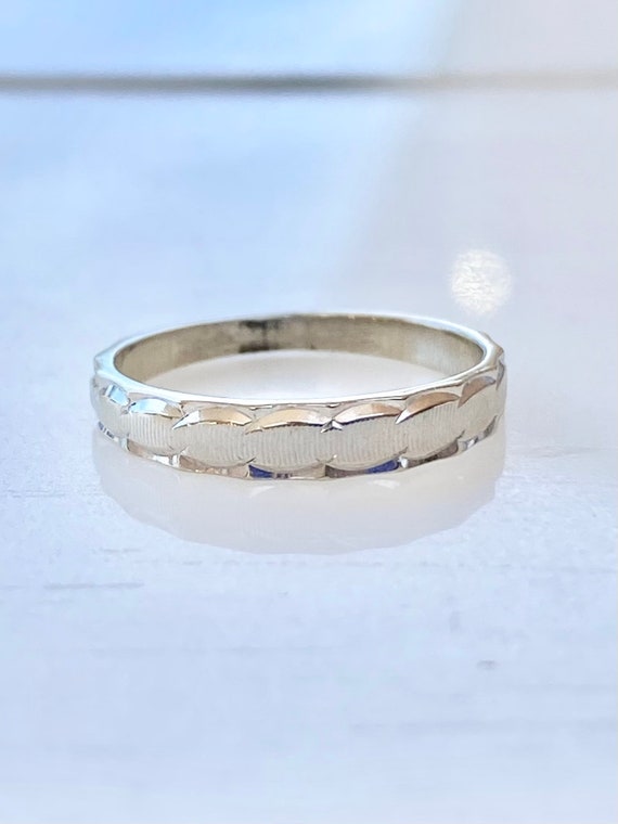 Solid Gold Midi Ring, White Gold Wedding Band, 14k