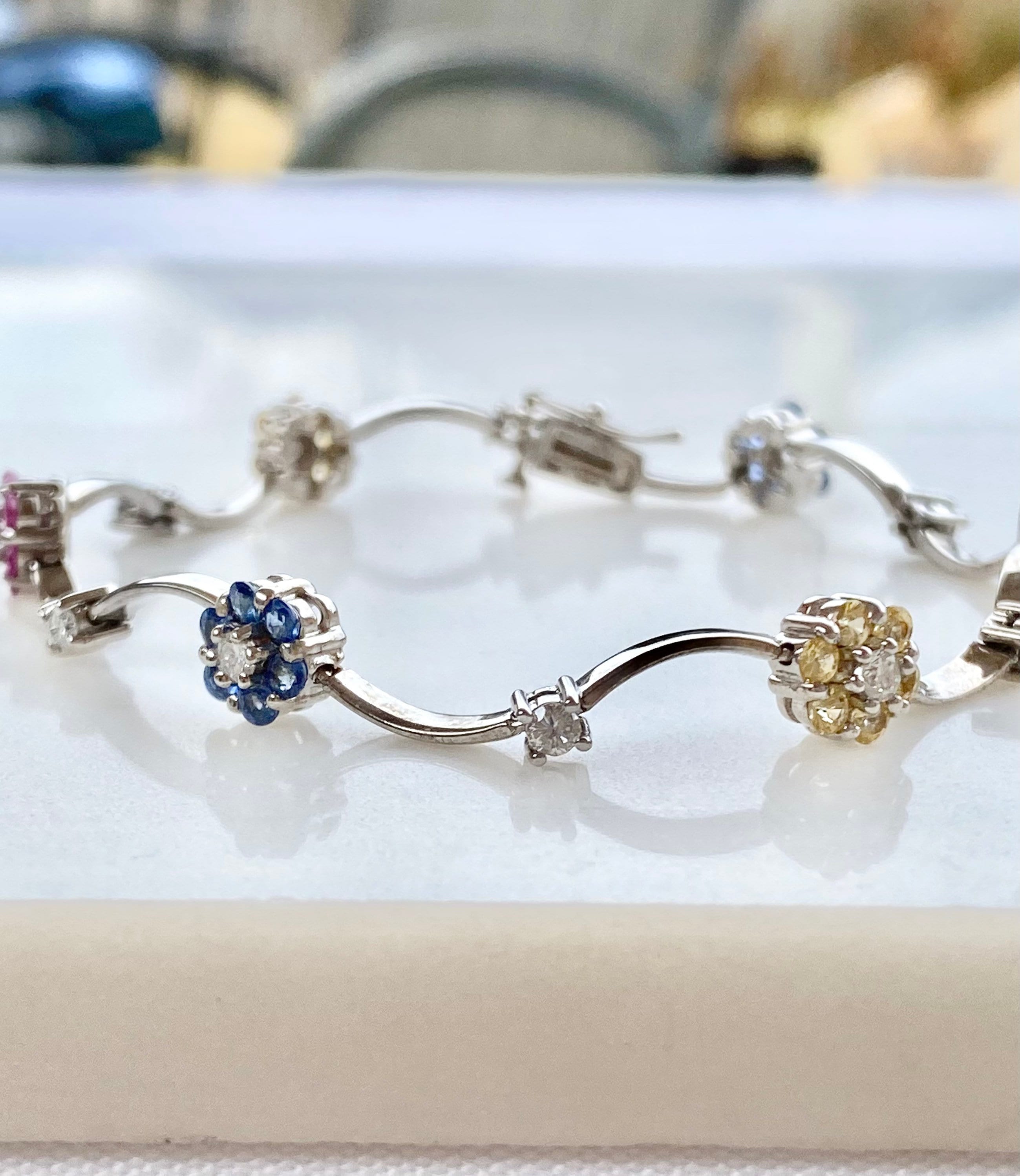 Diamond Flower Bracelet Diamond Sapphire Bracelet 14k Gold Diamond Tennis Bracelet Etsy