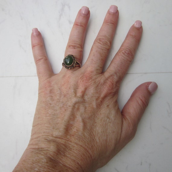 Vintage 14k Solid Yellow Gold and Nephrite Jade R… - image 5