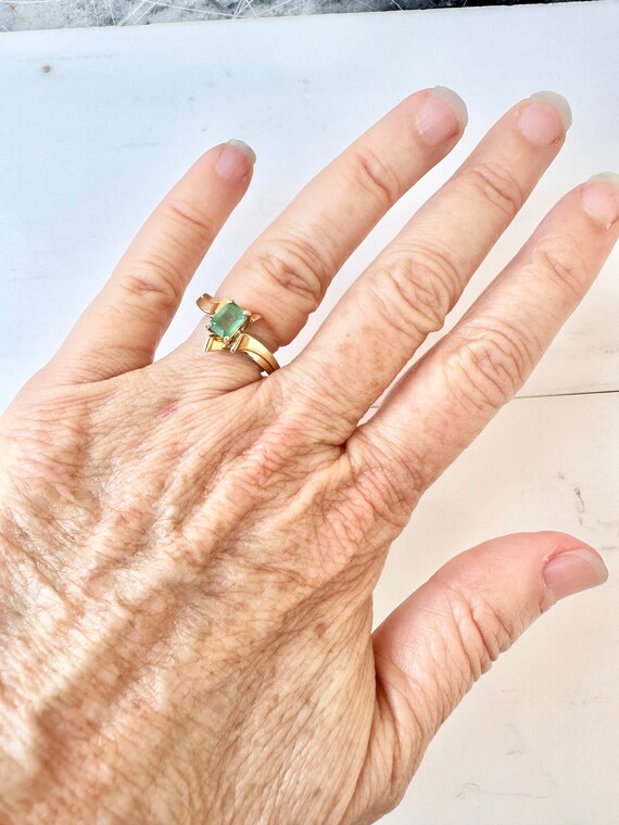 Vintage Green Emerald Bypass Engagement Ring, Sol… - image 8
