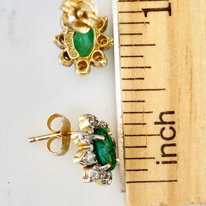 Diamond Emerald Studs, One Carat, 14k Gold Stud Halo Earrings image 4